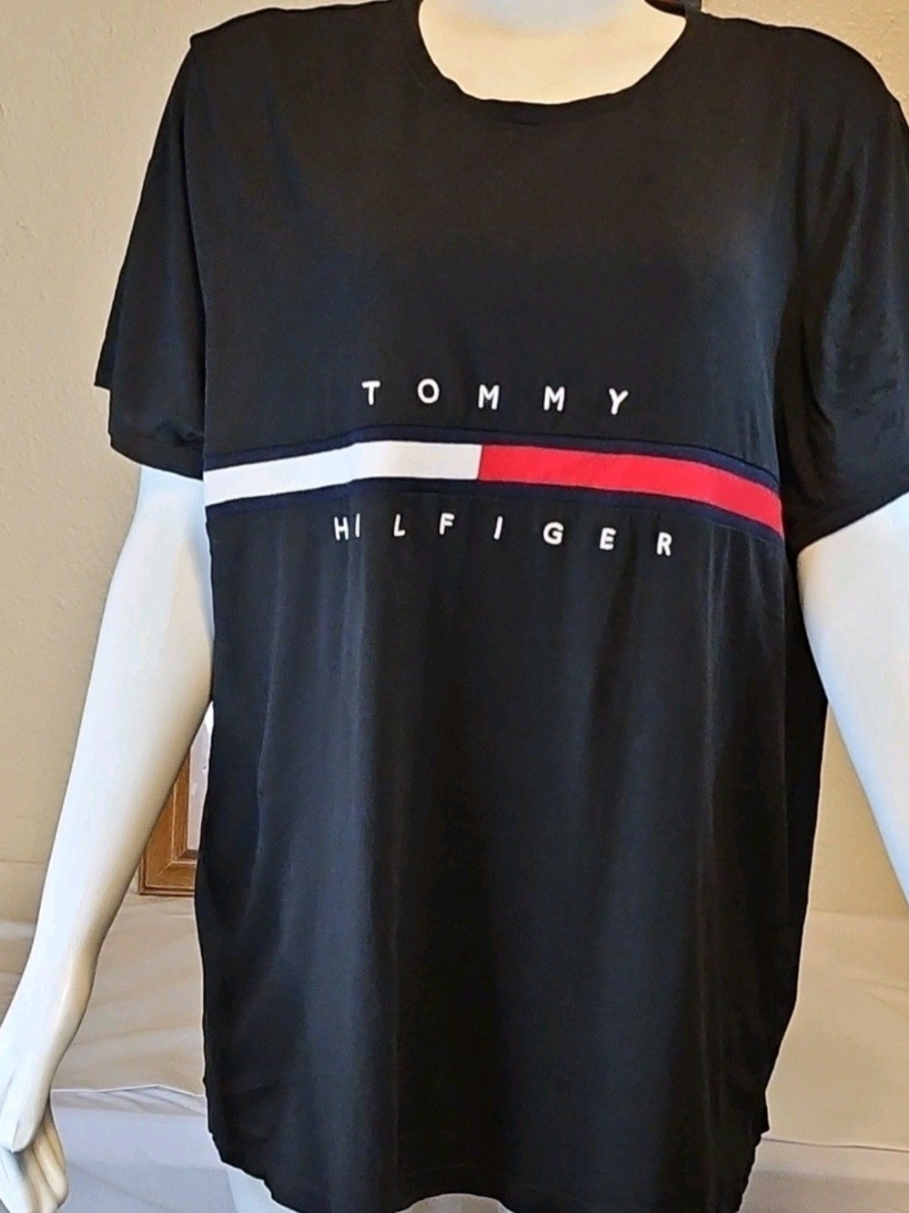 Tommy Hilfiger Black Tee with White Logo Print